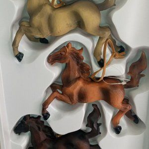 Dillards trimmings Decoration Horses Resin Woodlike Christmas Ornaments Vintage